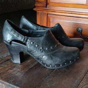 Dansko Black Leather Studded Heels